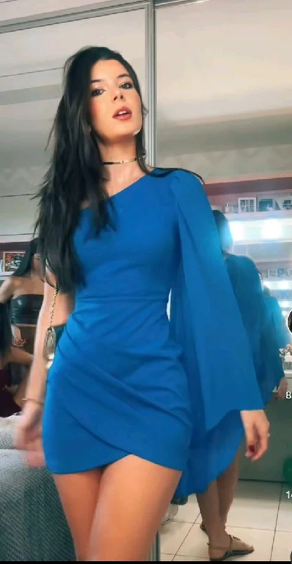 Royal Blue One Shoulder Sheath Short Party Dress, DP4145 Tunics Chic fashionable