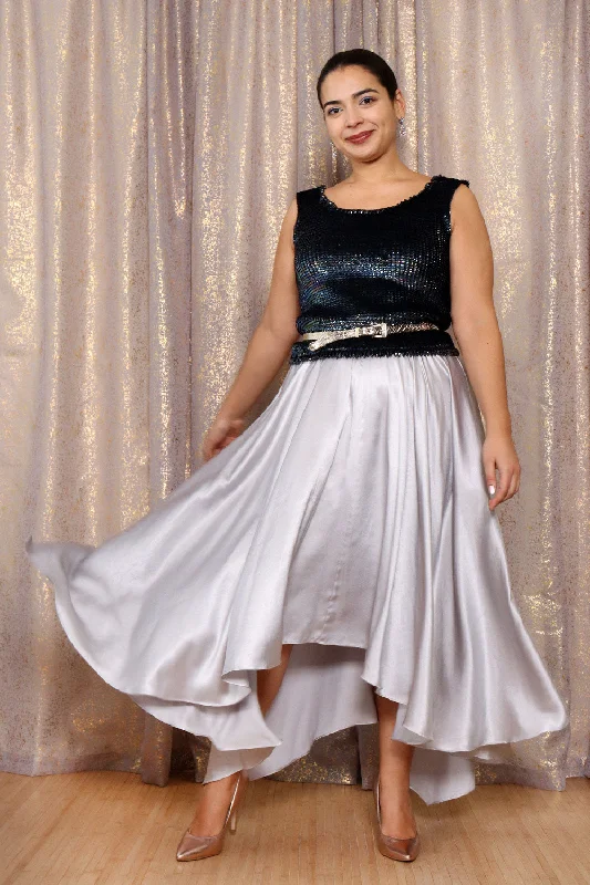 Liquid Silver Hi-Low Skirt XS-L elastic waist skirt