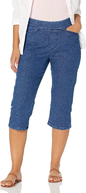 Chic Classic Collection Women's Easy-Fit Elastic Waist Pull-On Capri Pant Fashionable Button-Up Pants