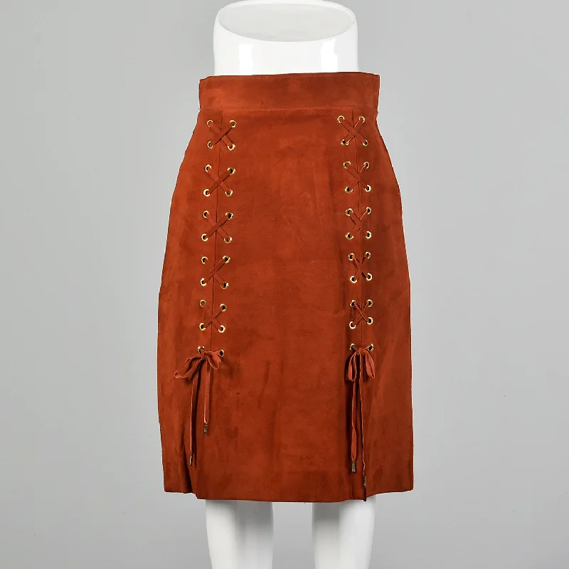 Via Veneto Orange Suede Skirt lace skirt romantic