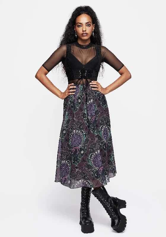 Clarette Chiffon Layered Midi Skirt linen skirt natural