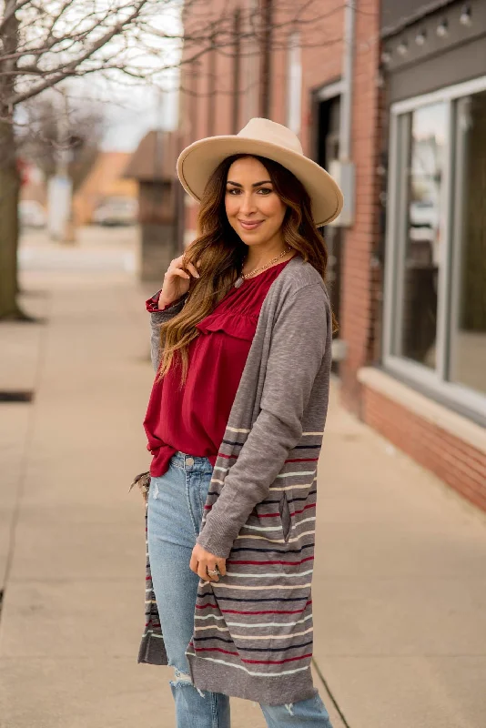 Multi Color Striped Bottom Tunic Cardigan Stylish Fashionable Trendy