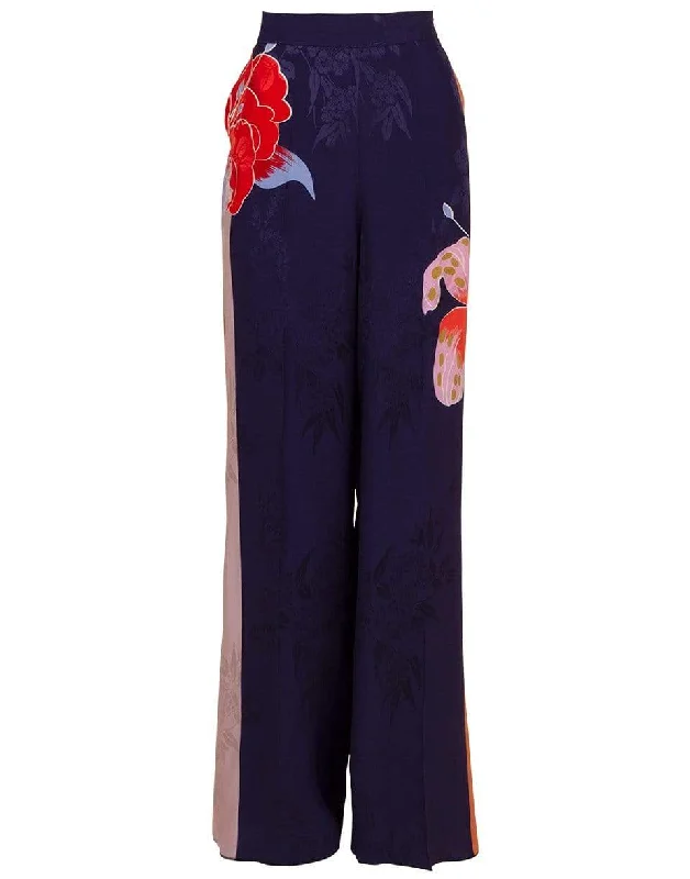 Jacquard Floral Print Pant High-Waist Jogger Pants
