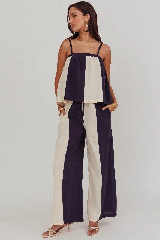 Dream Girl Contrast Wide Leg Pant Midnight Elegant Wool Trousers