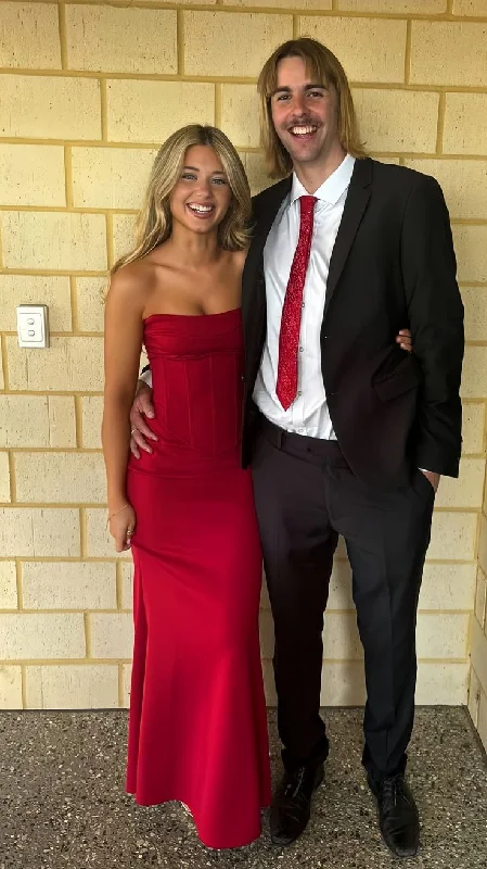 Red Strapless Sheath Long Party Dress Formal Evening Gown, DP4088 Turtleneck Neckline Stylish