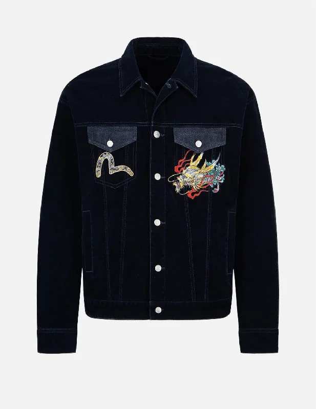 Denim Daicock Insert Velvet Jacket Notch Collar Peter Pan Collar Cowl Neck