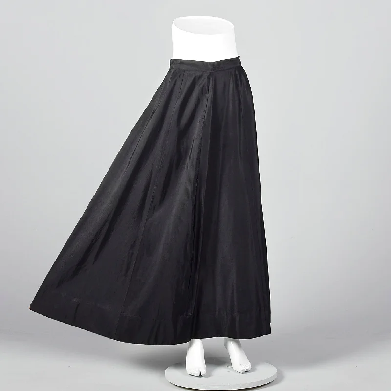 1950s Black Taffeta Maxi Skirt silk skirt smooth