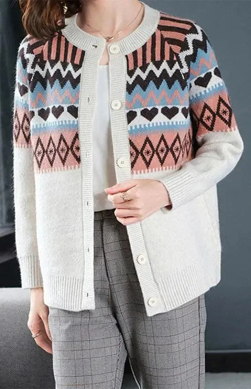 Loose Ladies Cardigan Sweater Welt Pockets Slit Pockets Flap Pockets
