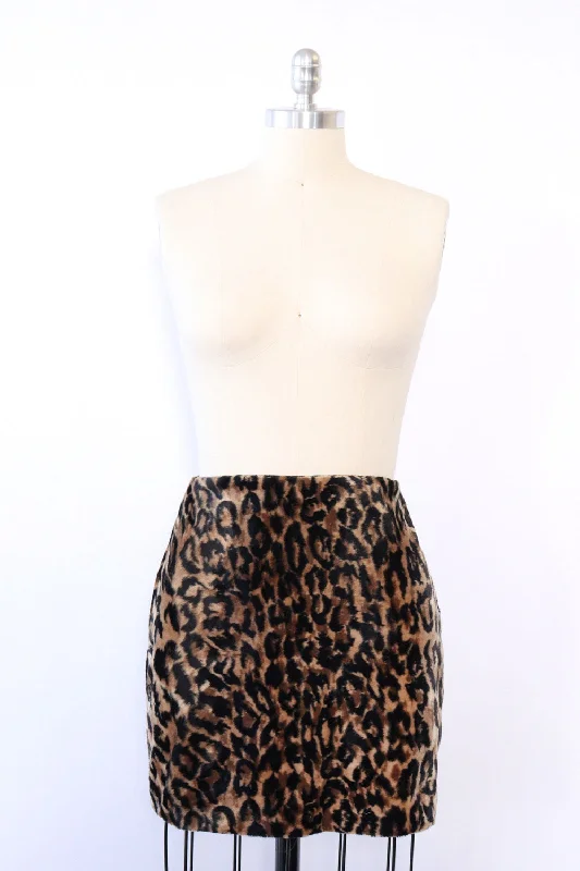 Leopard Faux Fur Mini Skirt M cashmere skirt plush
