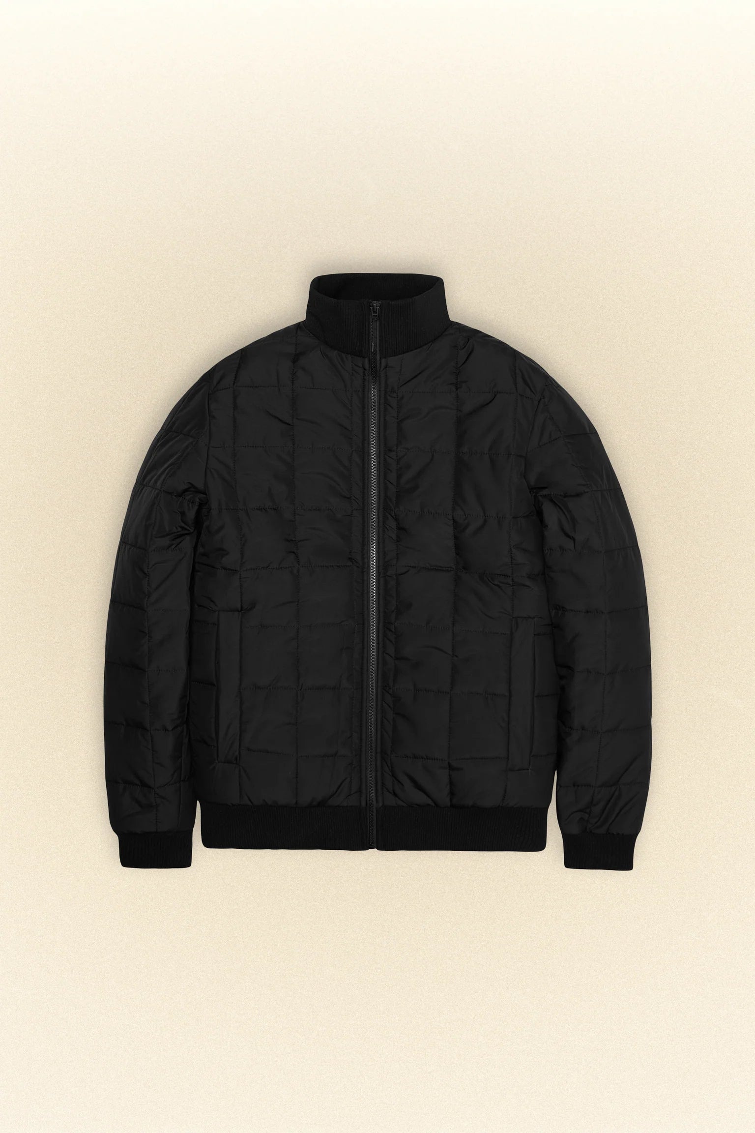 LINER HIGH NECK JACKET BLACK Tiered Jacket Buttoned Jacket Zippered Jacket