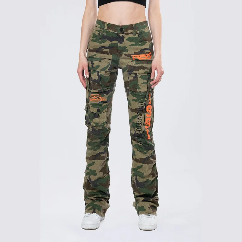 High Rise Stacked Utility Twill Pants - Wood Camo Comfortable Fleece Pants