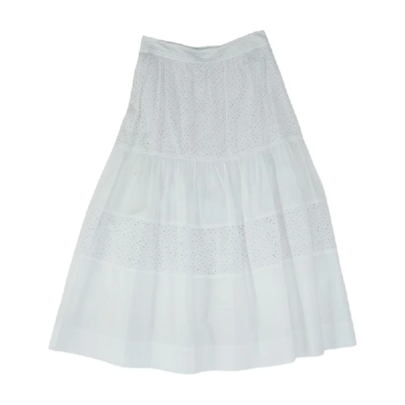 White Solid Midi Skirt ruffled skirt detail