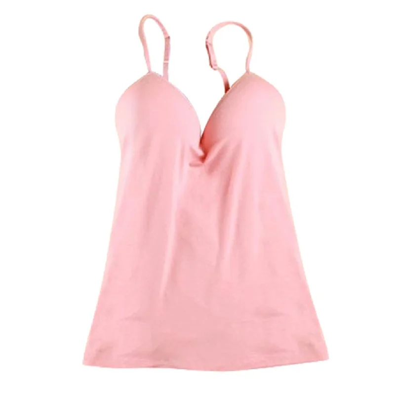 Max Womens Sexy Adjustable Strap Built In Bra Tank Tops Camisole Pink graphic tank top