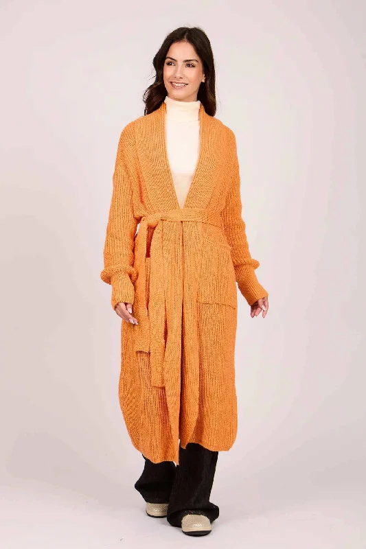 Women Regular Fit Cardigan - Orange Soft Cozy Warm