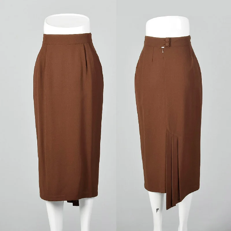 1980s Asymmetrical Brown Wool Crepe Skirt linen skirt airy