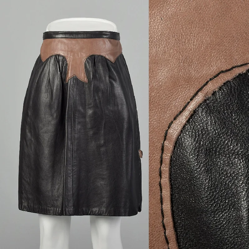 XXS 1990s Black Leather A-Line Skirt corduroy skirt textured