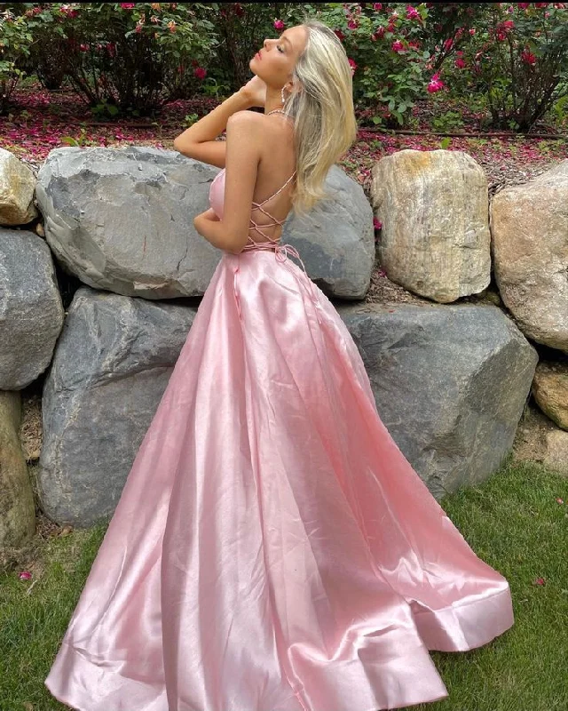 Beautiful Pink Backless A Line Party Dress Long Prom Dress cc2167 Tunics stripes playful