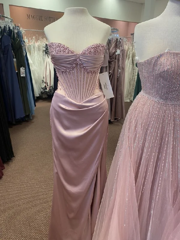Pink Sweetheart Neck Beading Satin Sheath Long Party Dress Prom Dress, DP4535 Bodycon Fitted Nightout Pink Sweetheart Neck Beading Satin Sheath Long Party Dress Prom Dress, DP4535 Bodycon Fitted Nightout