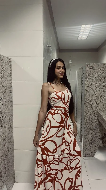 Stylish Straps A-Line Printed Long Party Dress Fashion Vacation Dress, DP4333 Tunics Top rated