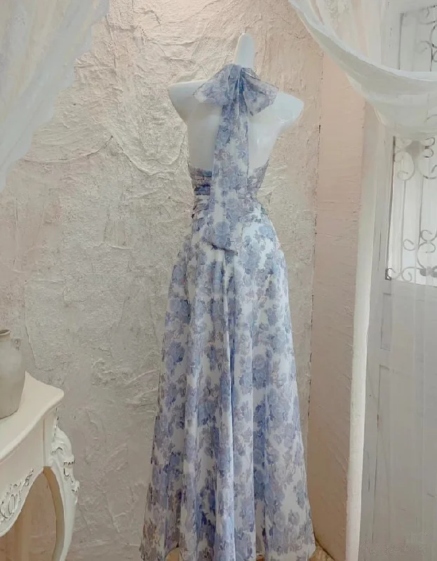 Elegant Halter Neck A-Line Chiffon Long Party Dress Wedding Guest Dress, DP4385 Tunics Velvet soft