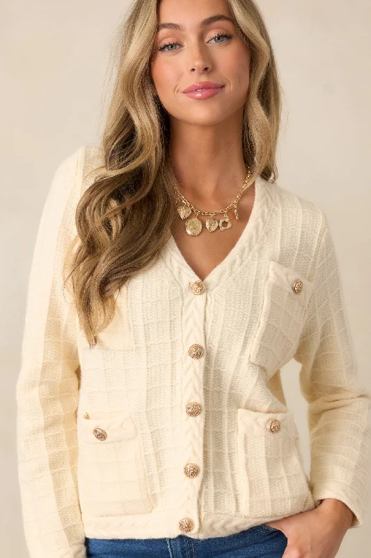 Quiet Days Ivory Cable Knit Cardigan Anti-Pilling Anti-Shrink Durable