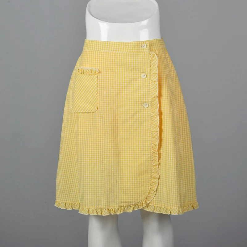 1960s Yellow Seersucker Wrap Skirt pleated skirt texture