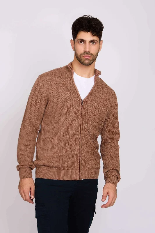 Men Regular Fit Cardigan - Brown Plaid Cardigan Polka Dot Checkered