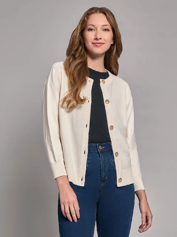 Button-Front Saddle Shoulder Cardigan Seamless Knitted Crochet