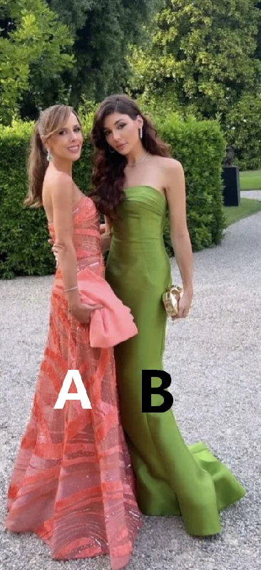 Green Strapless Long Mermaid Prom Dress Formal Evening Party Dress cc1517 Tunics Mesh breathable
