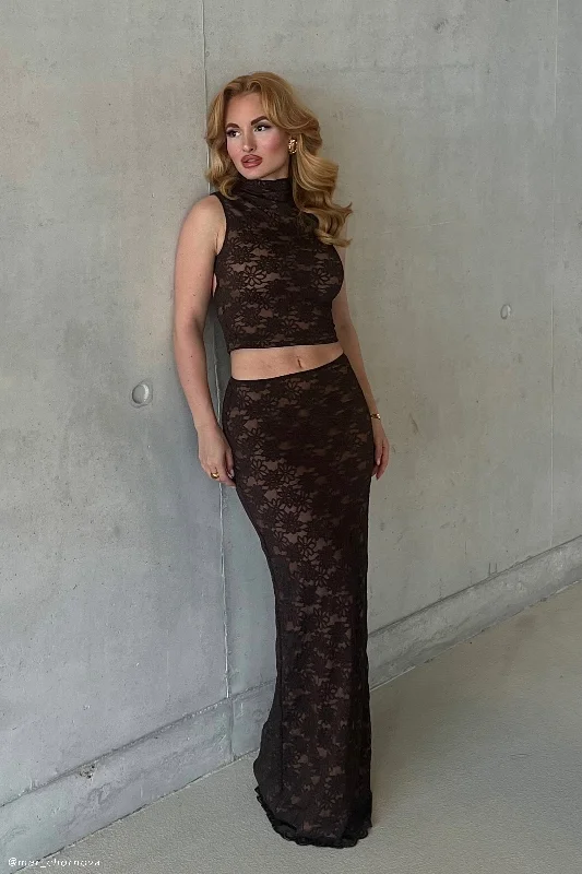 Elska Lace Maxi Skirt - Chocolate linen skirt relaxed