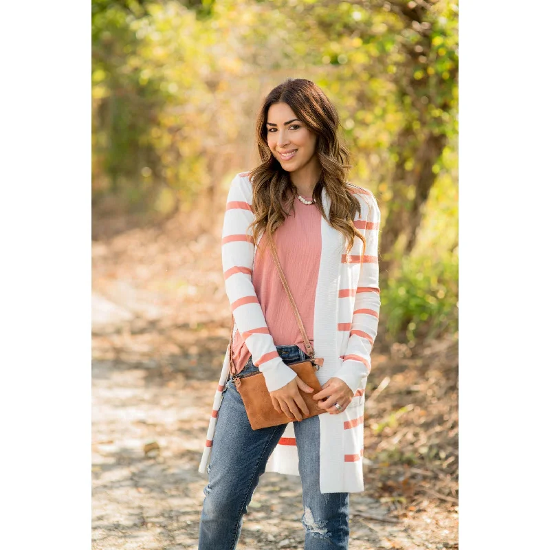 Striped Butter Soft Tunic Cardigan-White Terry Blend Velvet Blend Canvas Blend