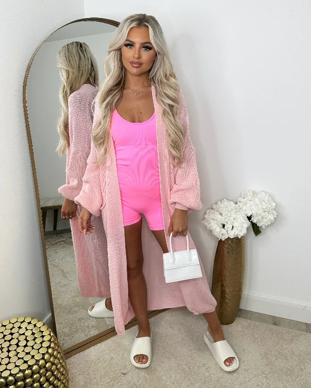 Gabriella Knitted Long Cardigan - Baby Pink Bright Pastel Dark