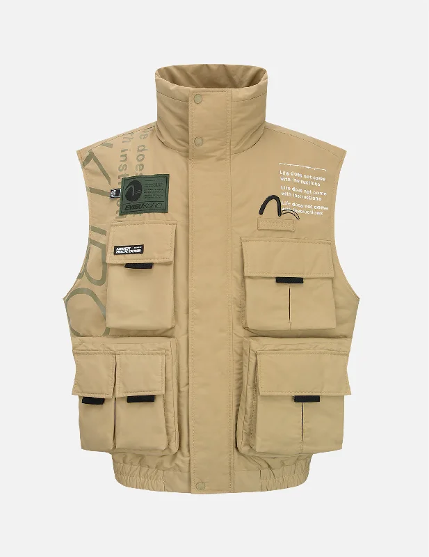 Multi Pocket Padded Vest Jacket Welt Pockets Slit Pockets Flap Pockets