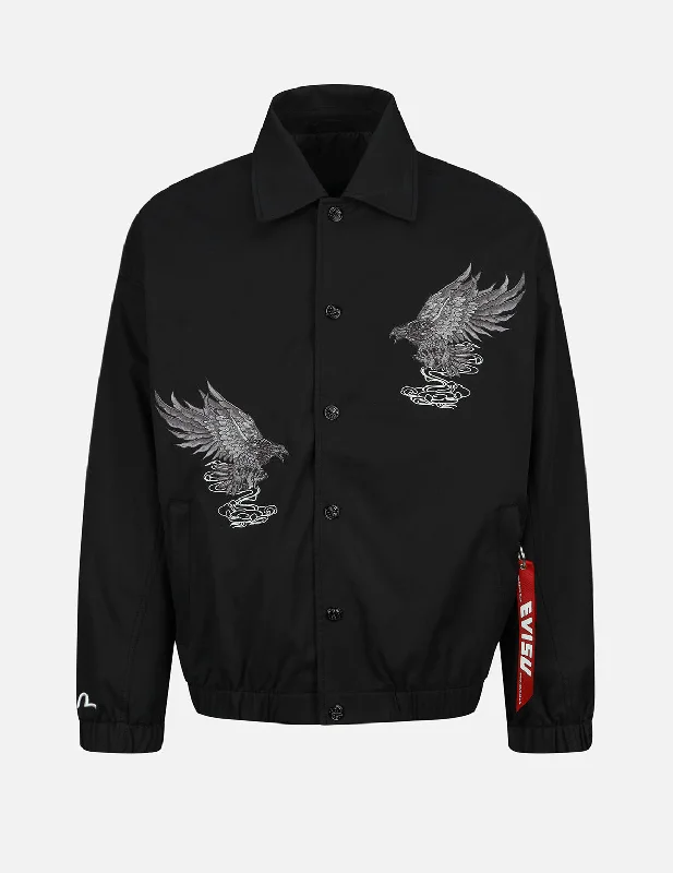 Eagle and Logo Embroidery Shirt Jacket Notch Collar Jacket Peter Pan Collar Jacket Cowl Neck Jacket