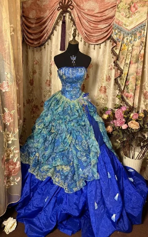 Blue Strapless A-Line Vintage Long Party Dress Evening Ball Gown, DP4503 Crew Neckline Sporty Blue Strapless A-Line Vintage Long Party Dress Evening Ball Gown, DP4503 Crew Neckline Sporty