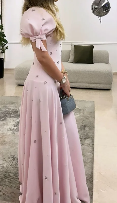 Lovely Pink A-Line Puffy Sleeves Beading Long Party Dress Birthday Outfits, DP4442 Tunics Favorite customer Lovely Pink A-Line Puffy Sleeves Beading Long Party Dress Birthday Outfits, DP4442 Tunics Favorite customer