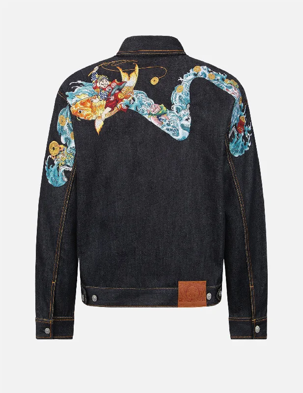 “The God of Fortune Riding Waves” Daicock Embroidery Denim Jacket Satin Jacket Silk Jacket Chiffon Jacket “The God of Fortune Riding Waves” Daicock Embroidery Denim Jacket Satin Jacket Silk Jacket Chiffon Jacket