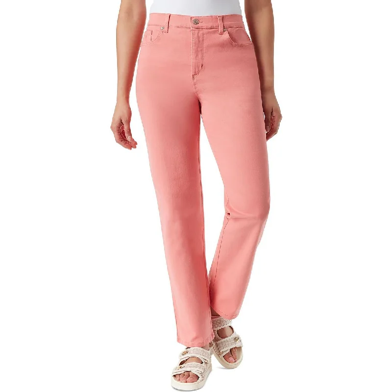 Gloria Vanderbilt Womens Petites Deep Pocket Denim Straight Leg Pants Classic Cropped Pants