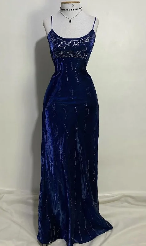 Royal Blue Spaghetti Straps Velevt Sheath Vintage Long Formal Party Dress, DP4370 Tunics Yoga stretchy
