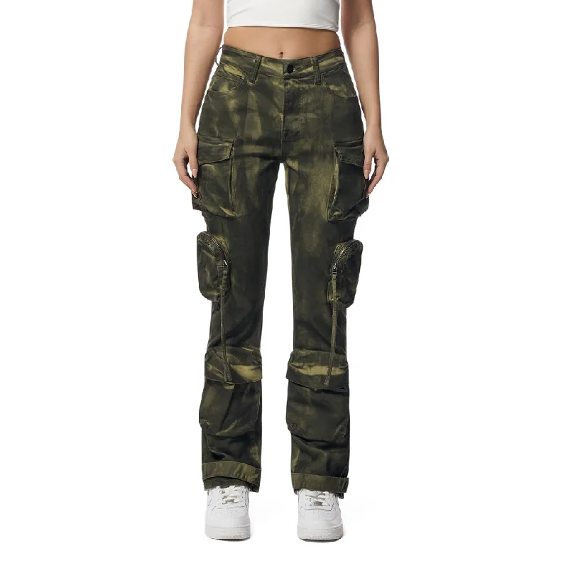 High Rise Straight Leg Pigment Dyed Utility Twill Pants - Clover Green Classic Straight-Leg Pants