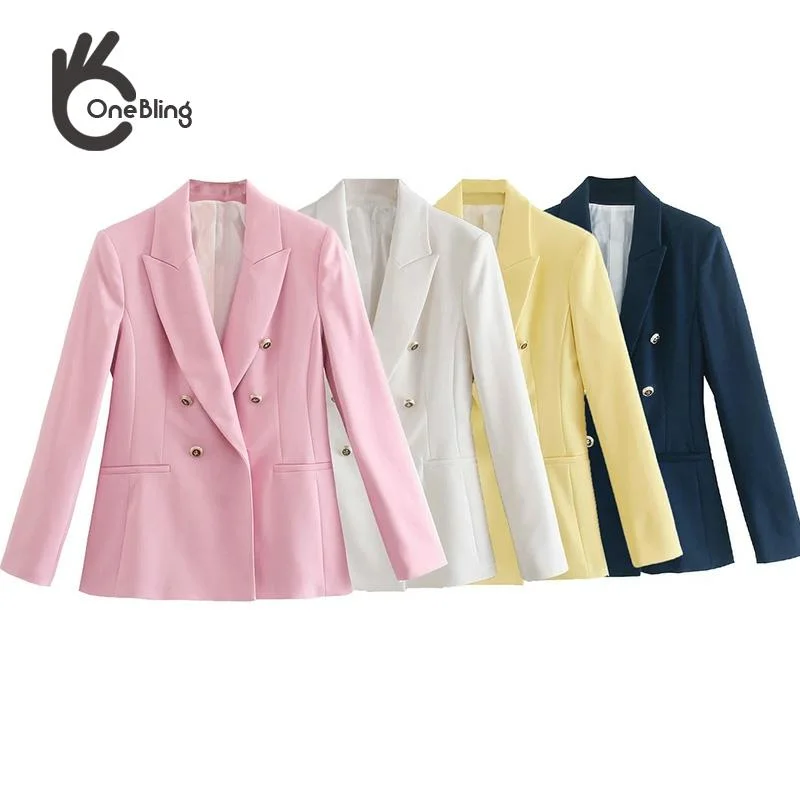 OneBling Za Woman 2022 Casual Traf Suit Jacket Autumn Notched Collar Double Breasted Slim Office White Blazers Female Coat Notch Collar Peter Pan Collar Cowl Neck