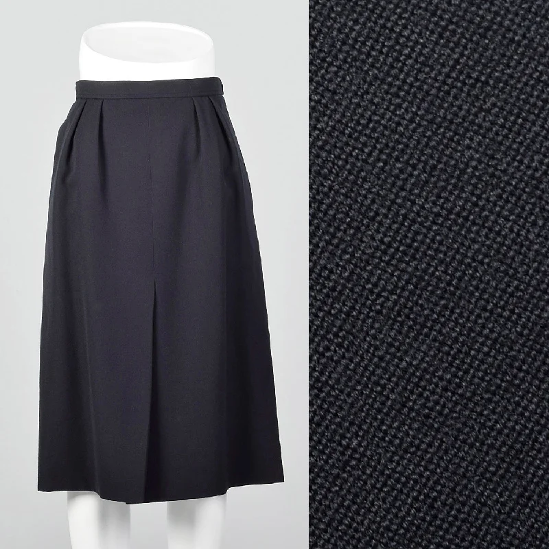 1980s Yves Saint Laurent Rive Gauche Navy Blue Skirt with Slit linen skirt breathable