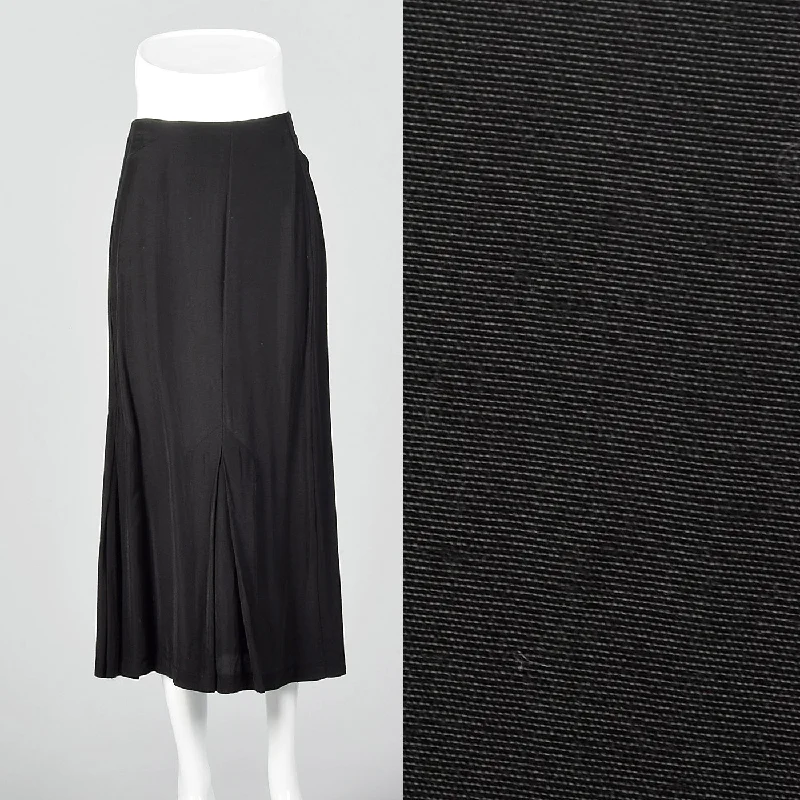 1980s Norma Kamali Black Mermaid Skirt with Pleated Hem linen skirt light