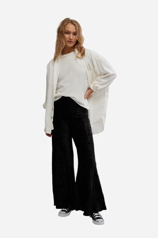 Free People Star Sign Velvet Pant in Black Trendy High-Waist Trousers