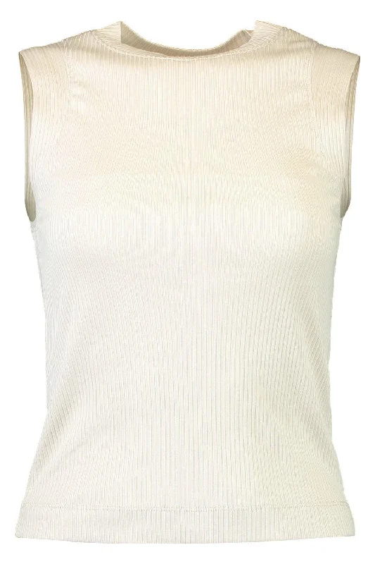 Ribbed Tank - Beige cold shoulder tank