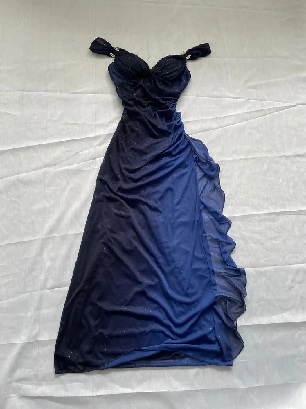 Vintage Ombre Straps Off Shoulder Ruffles Chiffon Long Party Dress, DP4403 Square Neckline Feminine