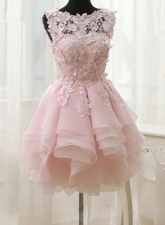 Pink Lace and Chiffon Short Layered Party Dresses, Sweet Formal Dresses, Homecoming Dresses Glittery Long Formal Pink Lace and Chiffon Short Layered Party Dresses, Sweet Formal Dresses, Homecoming Dresses Glittery Long Formal