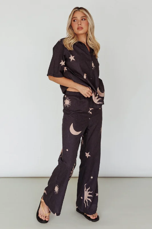 Just A Hunch Pants Sun Moon Black Comfortable Wide-Leg Pants