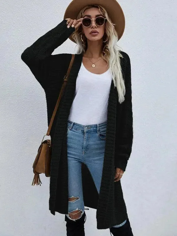 Open Knit Long Women Cardigan Sweater Polka Dot Checkered Tartan