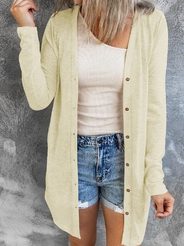 Beige V-Neck Button-Up Cardigan for Casual Layering Cardigan Knitwear Sweater